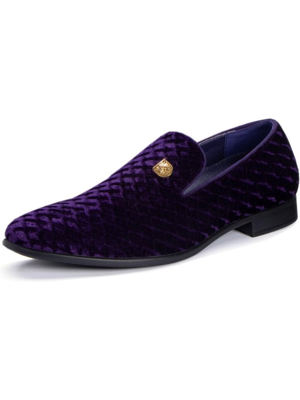 REIHUANNE Men's Purple Velvet Penny Loafers Suede Slip On Smoking Wedding Shoes